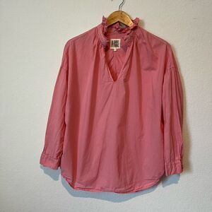 A Shirt Thing Guava Coral Josephine Ruffle Neck Blouse Women's Size Small